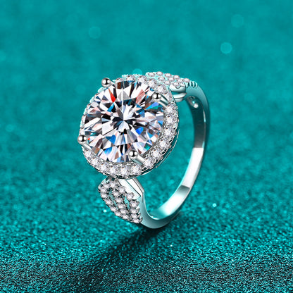 S925 Sterling Silver 5ct Round Moissanite Ring | Vintage Floral Design with Lily & Rose Motifs