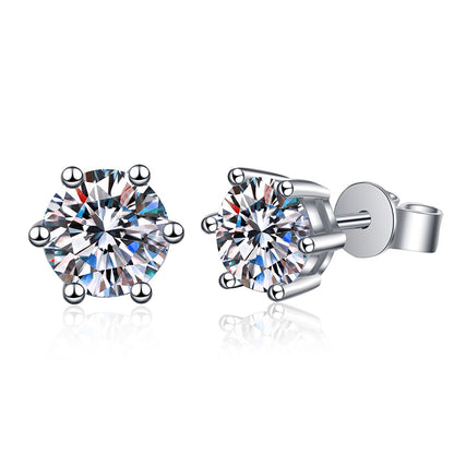 S925 Sterling Silver 6-Prong Hexagon Stud Earrings – Moissanite & Zirconia Elegant Earrings for Women