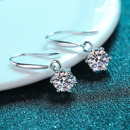 S925 Sterling Silver 6-Prong Wave Hook Earrings with Moissanite - Camellia-Inspired Dangle Earrings