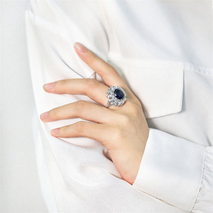 S925 Sterling Silver 6ct Blue Zirconia Floral Ring - Vintage-Inspired Statement Jewelry