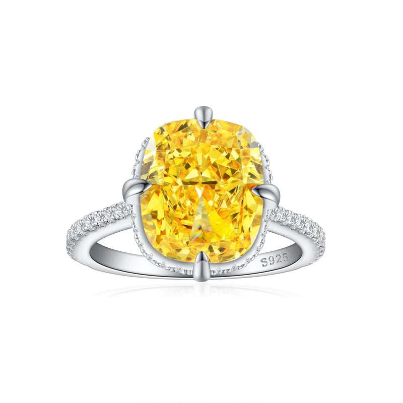 S925 Sterling Silver 6ct Canary Zirconia Ring - Modern Icy Princess Cut Statement Jewelry