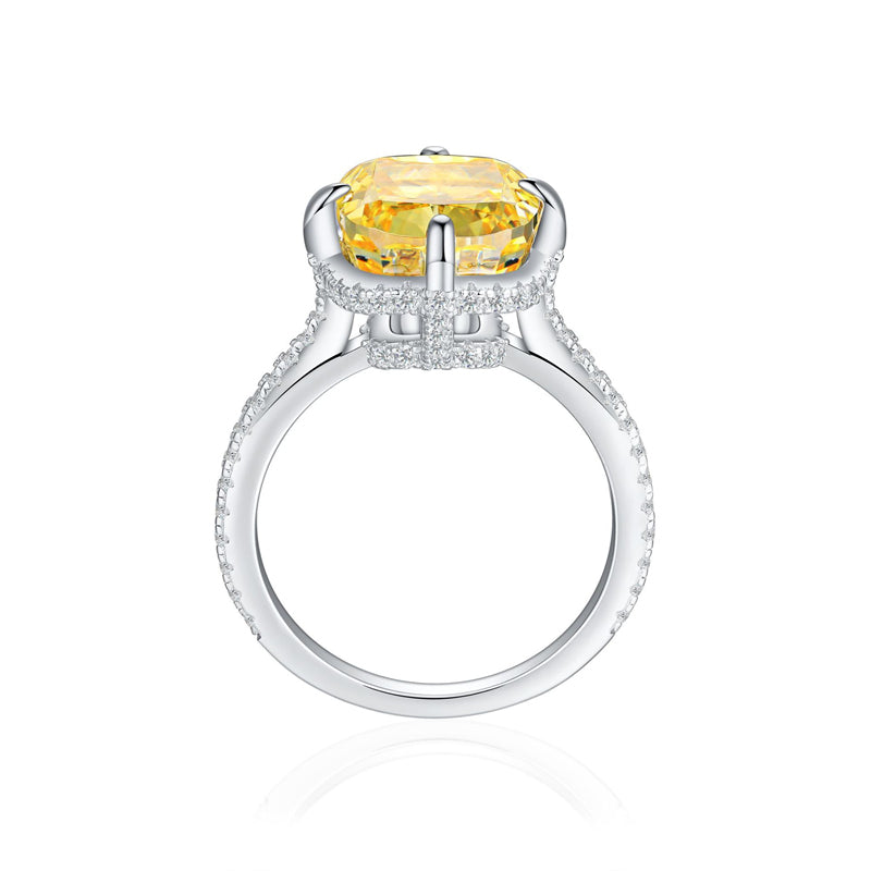 S925 Sterling Silver 6ct Canary Zirconia Ring - Modern Icy Princess Cut Statement Jewelry