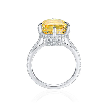 S925 Sterling Silver 6ct Canary Zirconia Ring - Modern Icy Princess Cut Statement Jewelry