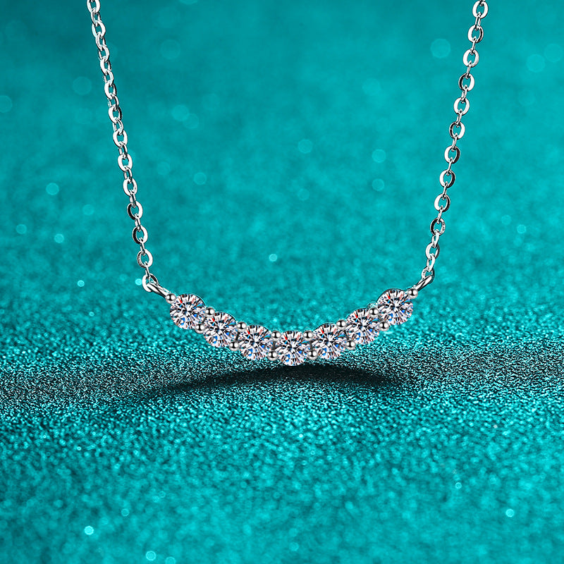 S925 Sterling Silver 7-Diamond Smile Pendant Necklace - 1.4CT Moissanite Floral-Inspired Layered Chain