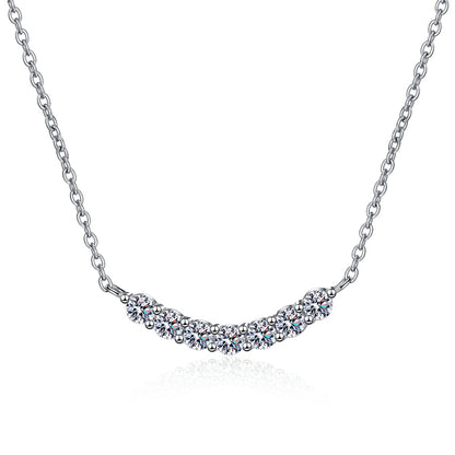 S925 Sterling Silver 7-Diamond Smile Pendant Necklace - 1.4CT Moissanite Floral-Inspired Layered Chain