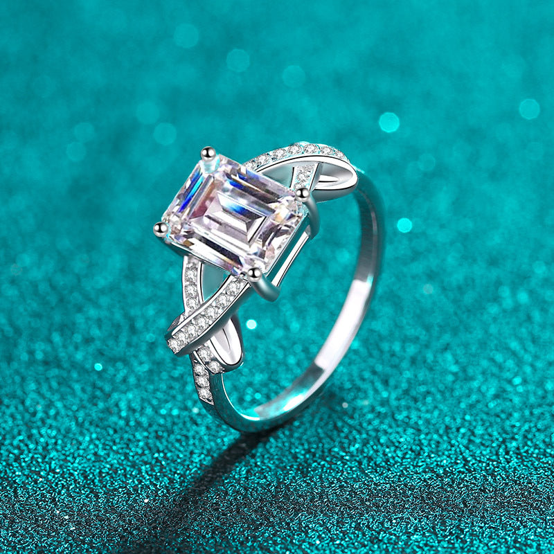 S925 Sterling Silver 7x9mm Rectangular 3ct Moissanite Ring with PT950 Plating