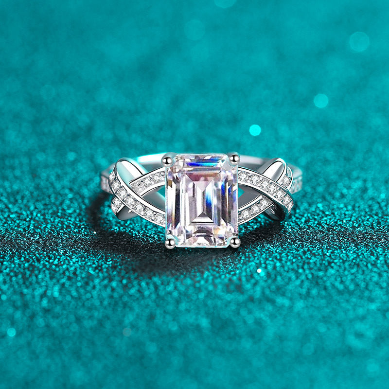 S925 Sterling Silver 7x9mm Rectangular 3ct Moissanite Ring with PT950 Plating