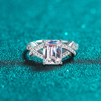 S925 Sterling Silver 7x9mm Rectangular 3ct Moissanite Ring with PT950 Plating