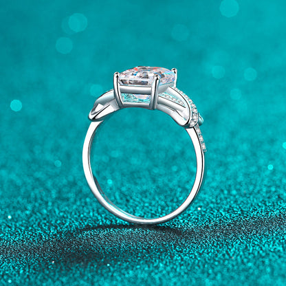 S925 Sterling Silver 7x9mm Rectangular 3ct Moissanite Ring with PT950 Plating