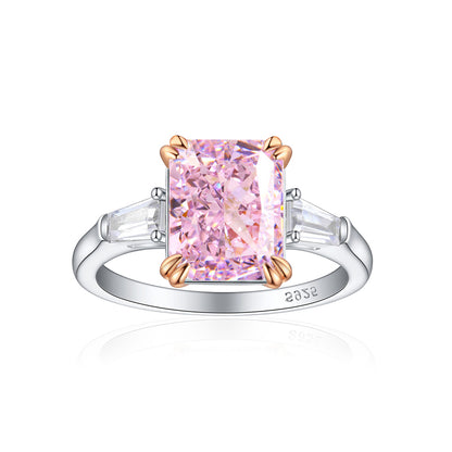S925 Sterling Silver 8ct High-Carbon Diamond Ring - Luxury Princess Cut Colored Gemstone Jewelry