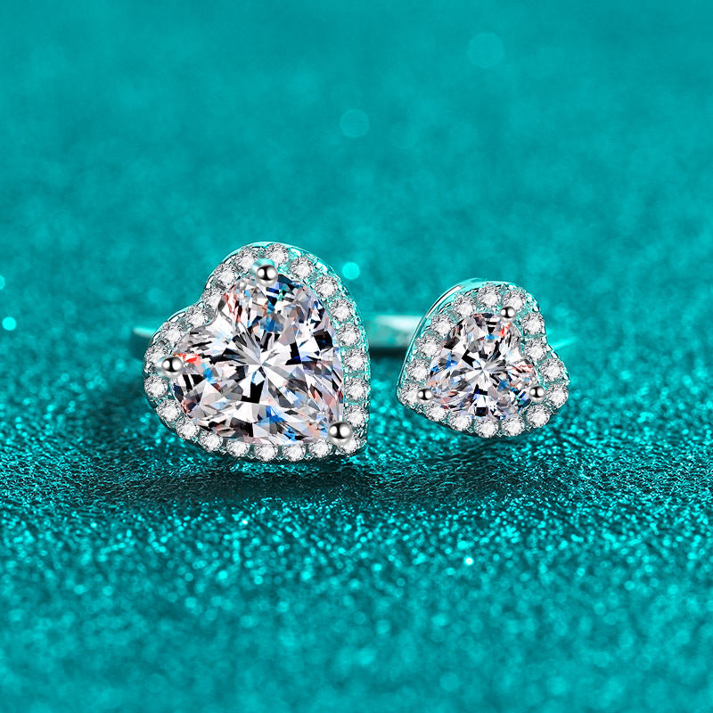 S925 Sterling Silver Adjustable Connected Hearts 2.5ct Moissanite Ring with Rose Motifs