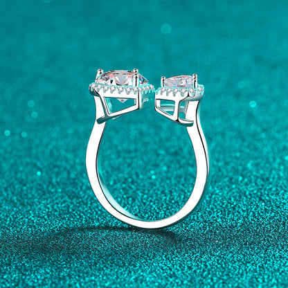 S925 Sterling Silver Adjustable Connected Hearts 2.5ct Moissanite Ring with Rose Motifs