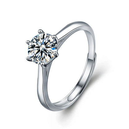 S925 Sterling Silver Adjustable Crown Couple Rings with 1ct Moissanite - White Gold Plated Minimalist Wedding Bands (His 5.5g/Hers 2g)