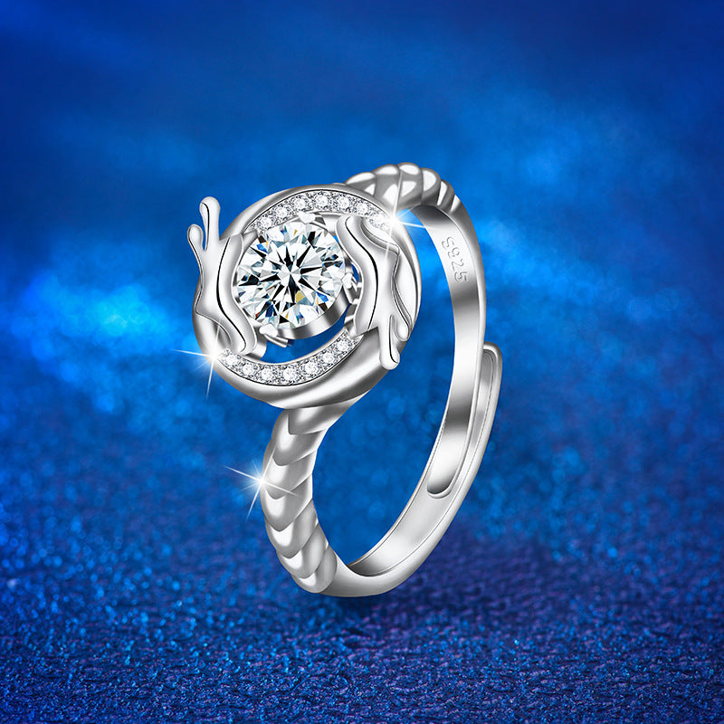 S925 Sterling Silver Adjustable Dragon Ring with 0.5ct Moissanite Original Design Zodiac Jewelry for Men Rhodium Plated