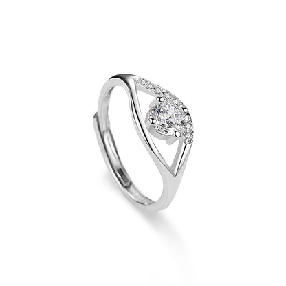 S925 Sterling Silver Adjustable Geometric Couple Rings with 0.5ct Moissanite White Gold Plated Minimalist Matching Bands