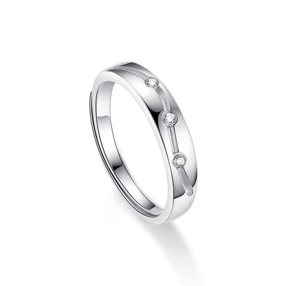 S925 Sterling Silver Adjustable Geometric Couple Rings with 0.5ct Moissanite White Gold Plated Minimalist Matching Bands