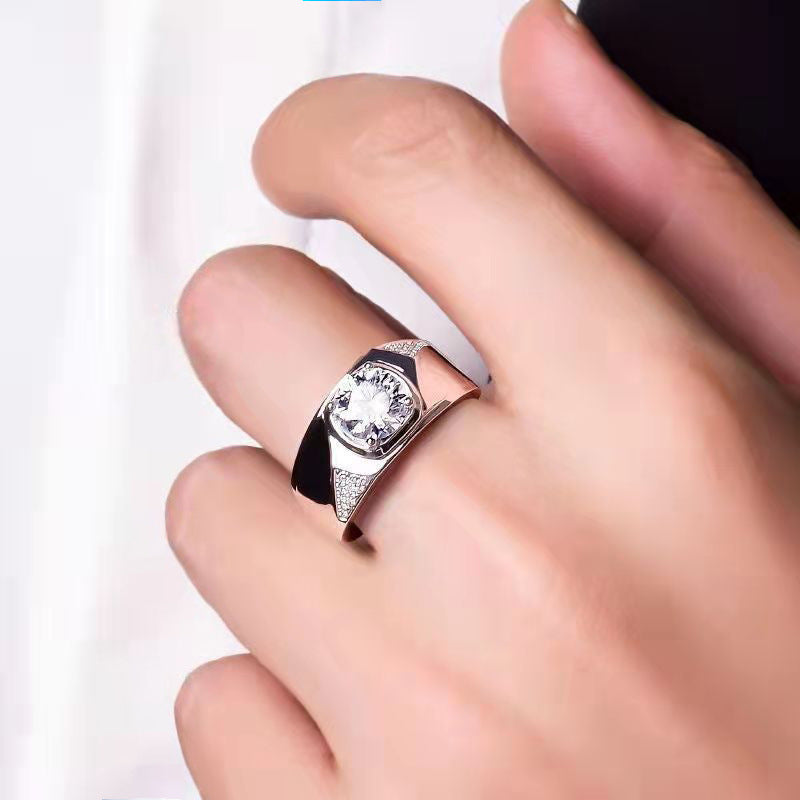 S925 Sterling Silver Adjustable Geometric Men's Ring with 1ct Moissanite Rhodium Plated European Style Jewelry