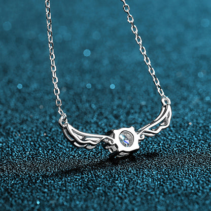 S925 Sterling Silver Angel Wing Pendant Necklace - 0.5CT Moissanite Delicate Collarbone Chain