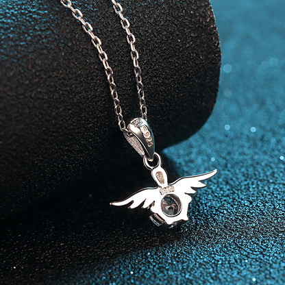 S925 Sterling Silver Angel Wing Pendant Necklace - 0.5CT Moissanite PT950-Plated Collarbone Chain