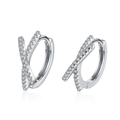 S925 Sterling Silver Asymmetric Cross Hoop Earrings - Baroque-Inspired 0.28ct Moissanite Statement Earrings