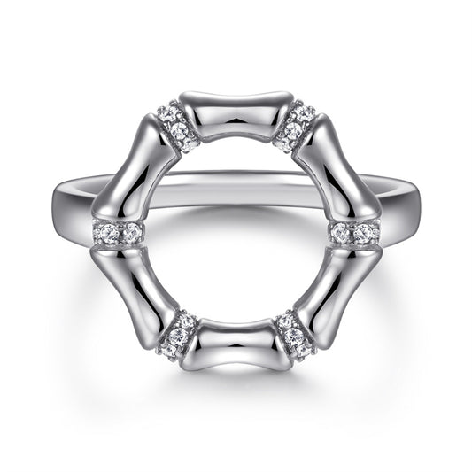 S925 Sterling Silver Bamboo-Inspired Ring – Unique Textured Statement Jewelry