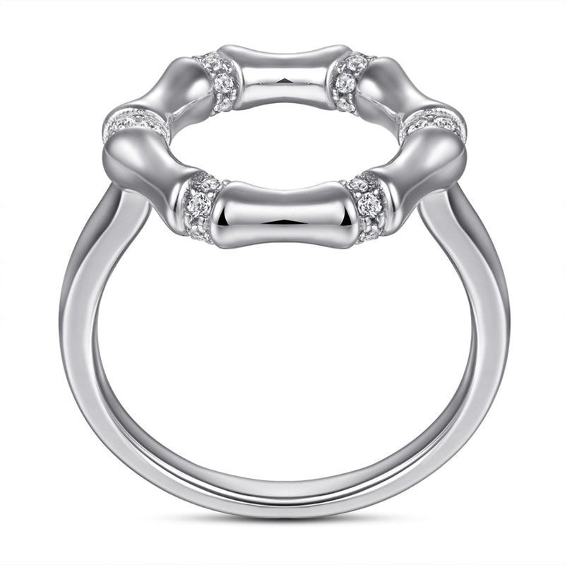 S925 Sterling Silver Bamboo-Inspired Ring – Unique Textured Statement Jewelry