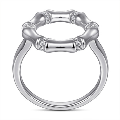 S925 Sterling Silver Bamboo-Inspired Ring – Unique Textured Statement Jewelry