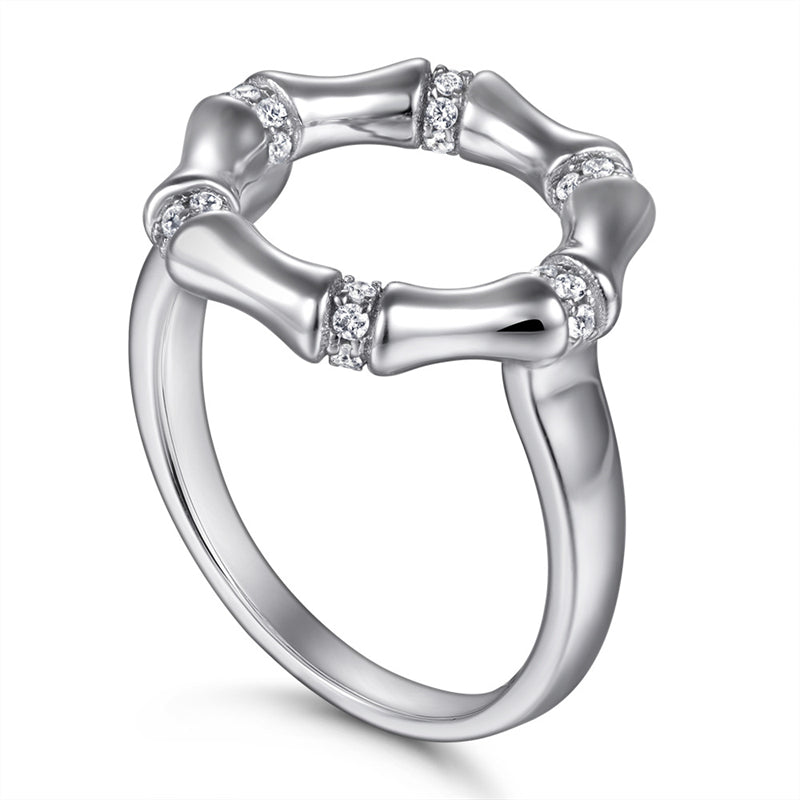 S925 Sterling Silver Bamboo-Inspired Ring – Unique Textured Statement Jewelry