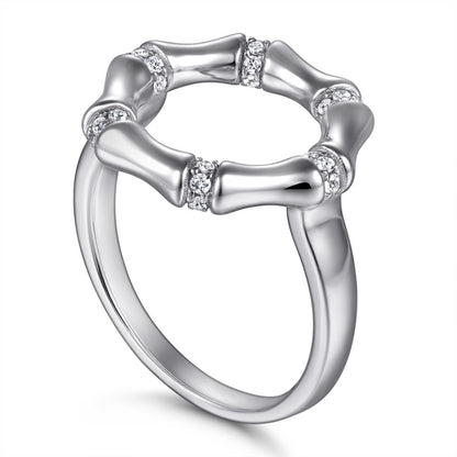 S925 Sterling Silver Bamboo-Inspired Ring – Unique Textured Statement Jewelry