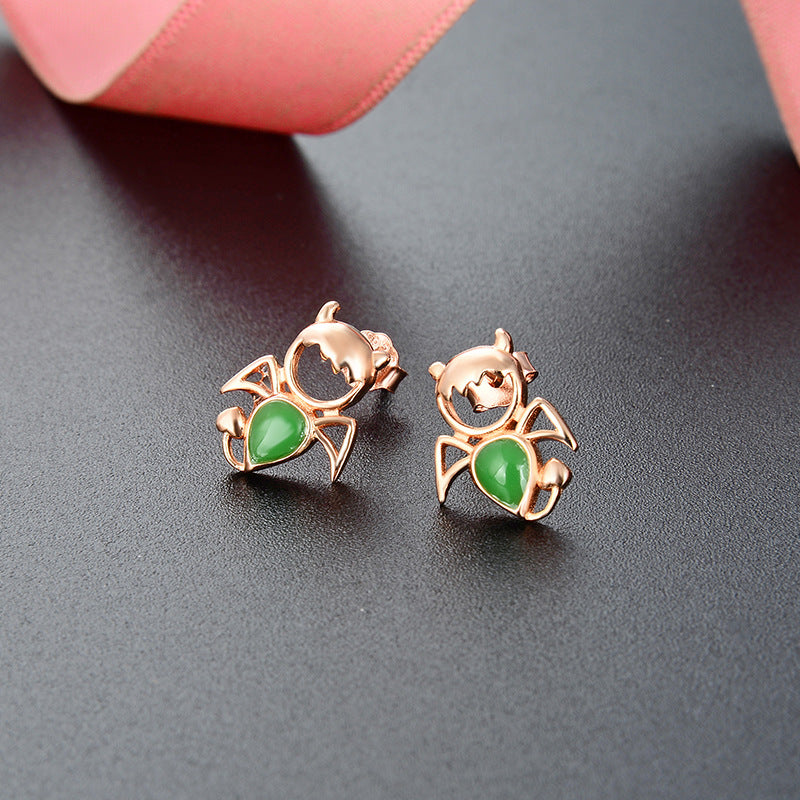 S925 Sterling Silver Bat Stud Earrings - Rose Gold Plated Gothic Earrings with Plastic Backs
