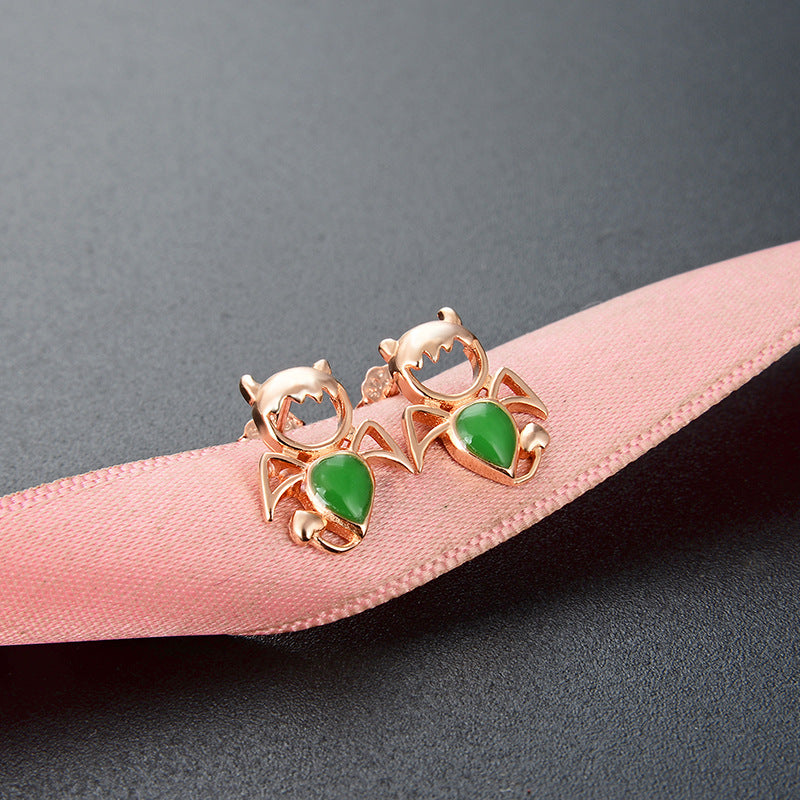 S925 Sterling Silver Bat Stud Earrings - Rose Gold Plated Gothic Earrings with Plastic Backs