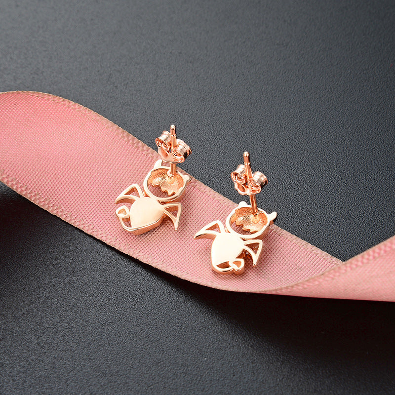 S925 Sterling Silver Bat Stud Earrings - Rose Gold Plated Gothic Earrings with Plastic Backs