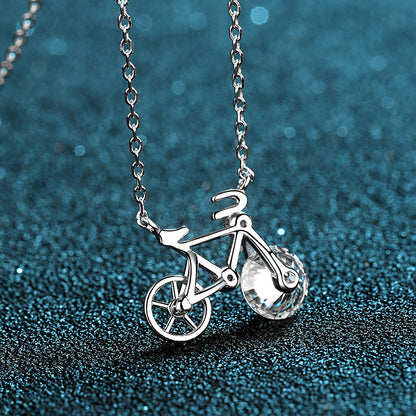 S925 Sterling Silver Bicycle Pendant Necklace - 1CT Moissanite Wheel-Inspired Choker