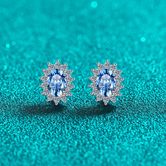 S925 Sterling Silver Blue Moissanite Stud Earrings – Unique U-Shaped Design, Perfect Valentine’s Day Gift