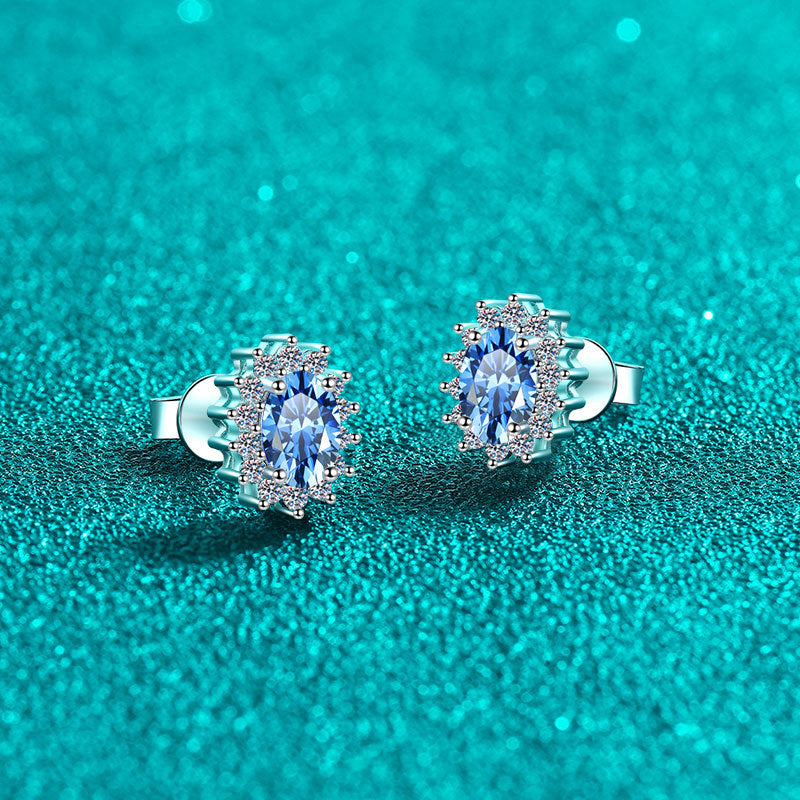 S925 Sterling Silver Blue Moissanite Stud Earrings – Unique U-Shaped Design, Perfect Valentine’s Day Gift