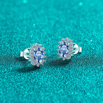 S925 Sterling Silver Blue Moissanite Stud Earrings – Unique U-Shaped Design, Perfect Valentine’s Day Gift