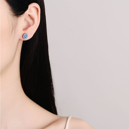 S925 Sterling Silver Blue Moissanite Stud Earrings – Unique U-Shaped Design, Perfect Valentine’s Day Gift