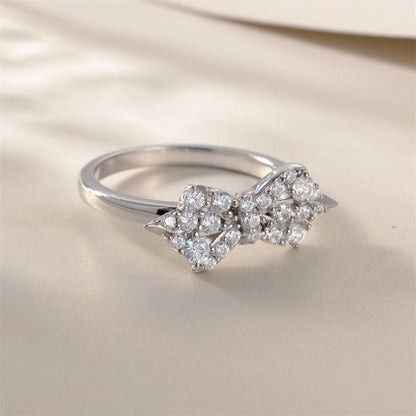 S925 Sterling Silver Bow Ring - Elegant European-Style Zirconia Wedding Jewelry
