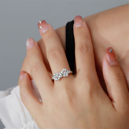 S925 Sterling Silver Bow Ring - Elegant European-Style Zirconia Wedding Jewelry