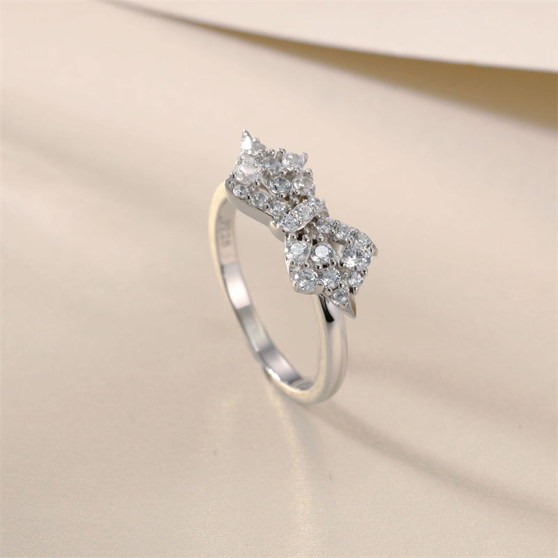 S925 Sterling Silver Bow Ring - Elegant European-Style Zirconia Wedding Jewelry