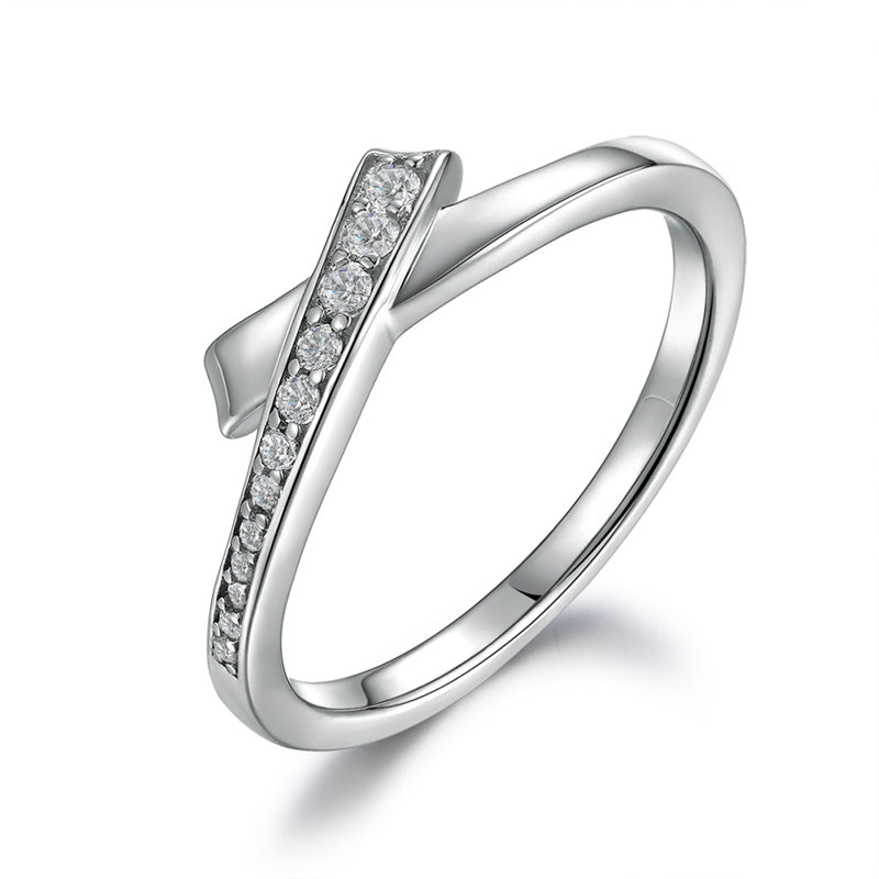S925 Sterling Silver Bow Ring - Minimalist Stackable Jewelry with Zirconia Accents