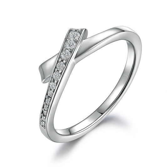 S925 Sterling Silver Bow Ring - Minimalist Stackable Jewelry with Zirconia Accents