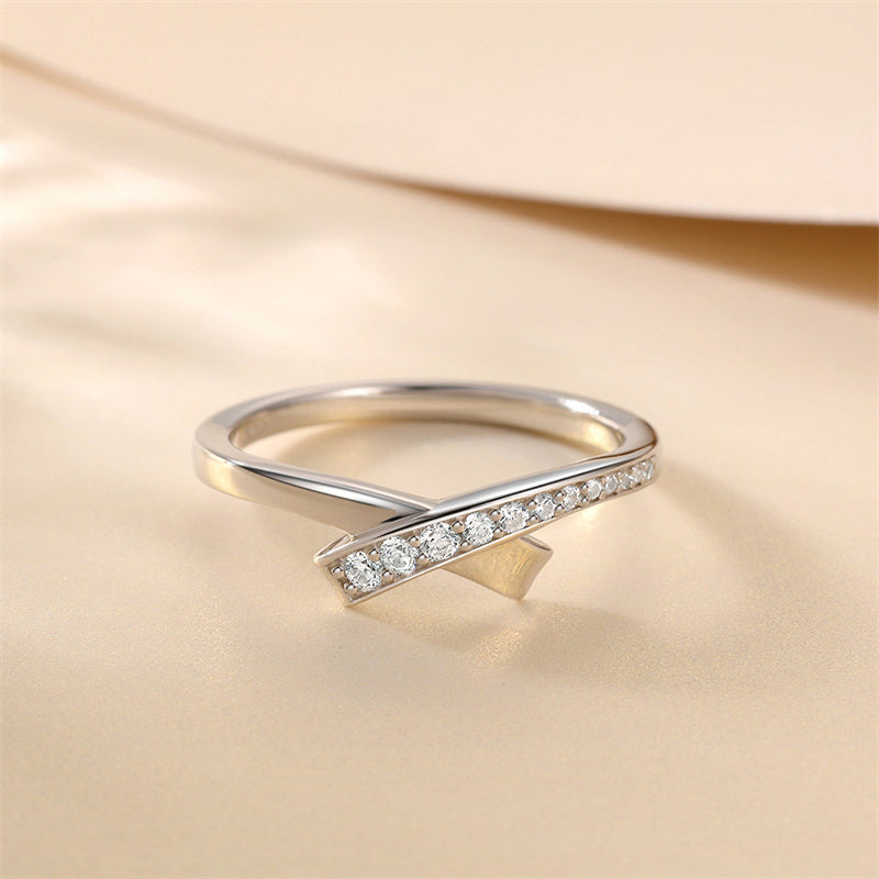 S925 Sterling Silver Bow Ring - Minimalist Stackable Jewelry with Zirconia Accents