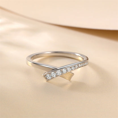 S925 Sterling Silver Bow Ring - Minimalist Stackable Jewelry with Zirconia Accents