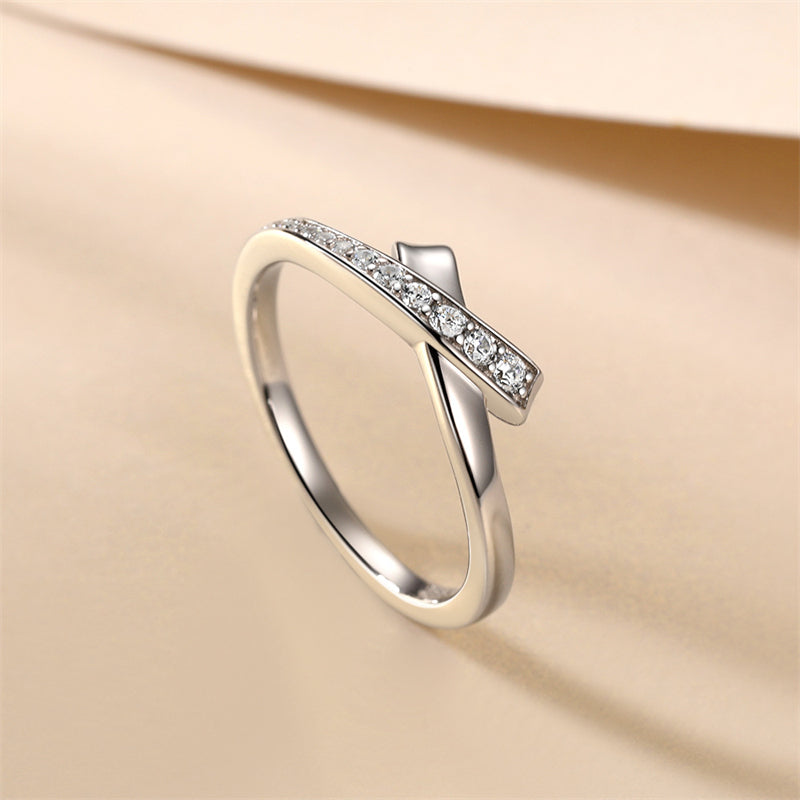 S925 Sterling Silver Bow Ring - Minimalist Stackable Jewelry with Zirconia Accents