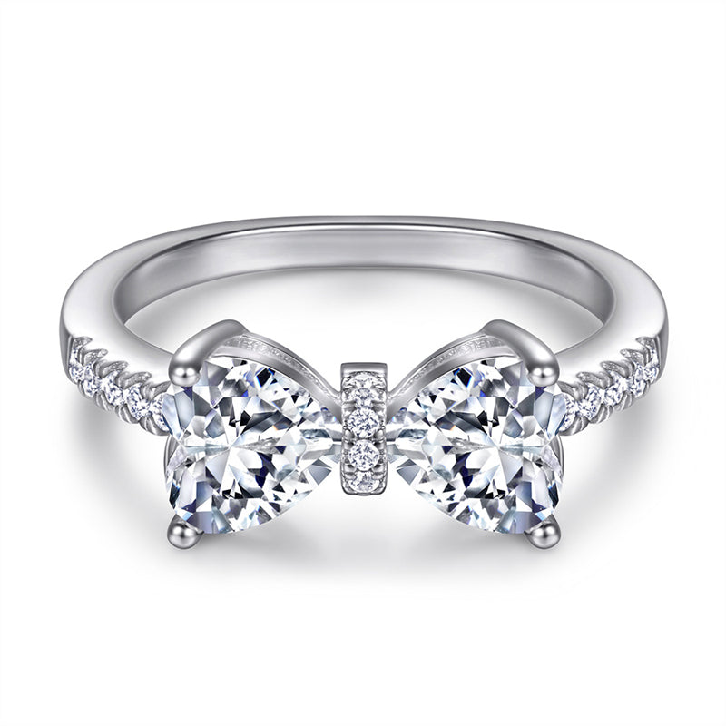 S925 Sterling Silver Bow & Heart Ring – Romantic Cubic Zirconia Jewelry