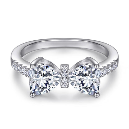 S925 Sterling Silver Bow & Heart Ring – Romantic Cubic Zirconia Jewelry