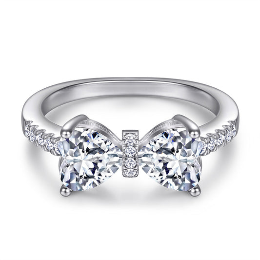 S925 Sterling Silver Bow & Heart Ring – Romantic Cubic Zirconia Jewelry