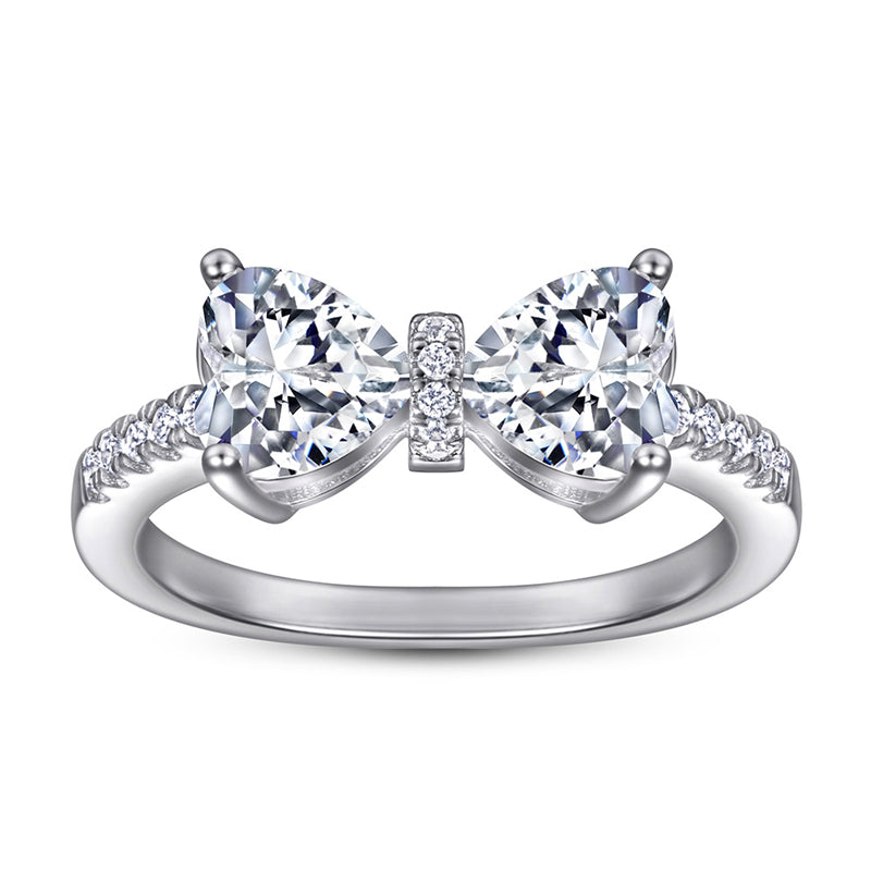 S925 Sterling Silver Bow & Heart Ring – Romantic Cubic Zirconia Jewelry