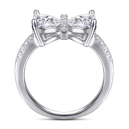 S925 Sterling Silver Bow & Heart Ring – Romantic Cubic Zirconia Jewelry